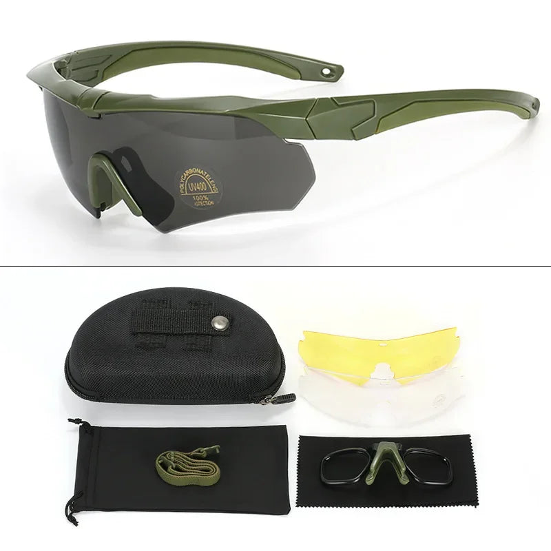 Tactical Goggles CS Airsoft Windproof Army Shooting Polarized Glasses HD 3 Lens