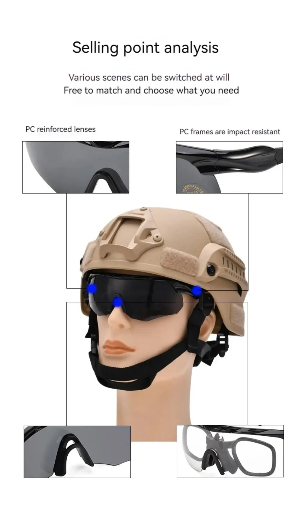 Tactical Goggles CS Airsoft Windproof Army Shooting Polarized Glasses HD 3 Lens