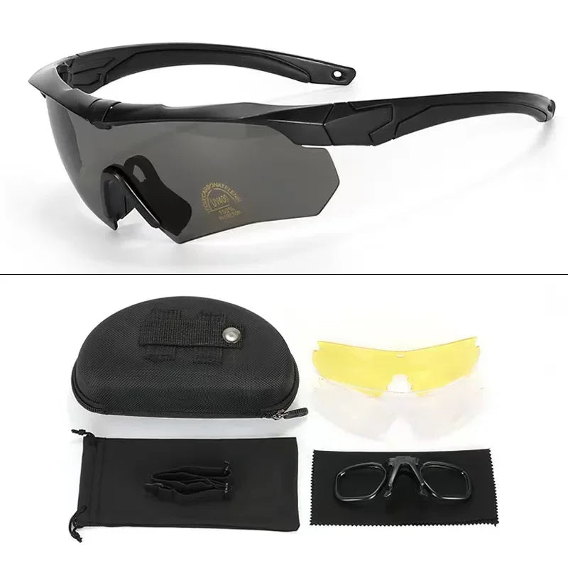 Tactical Goggles CS Airsoft Windproof Army Shooting Polarized Glasses HD 3 Lens